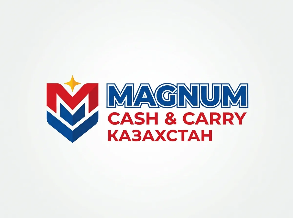 Логотип MAGNUM Cash and Carry Казахстан — известная сеть гипермаркетов, красно-синий логотип